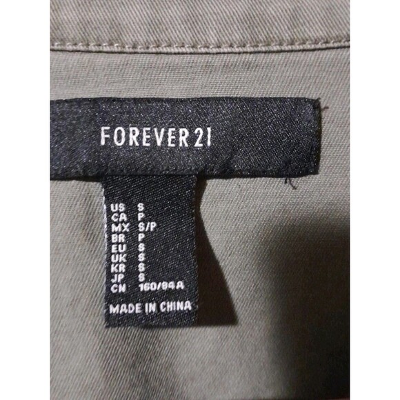 Forever 21 Utility Drawstring Army Green Jacket With Patches Size Small Pockets - Picture 2 of 16